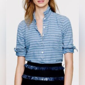 J.Crew Stripped Chambray Buttons Down Popover Shirt Blouse Top 4
